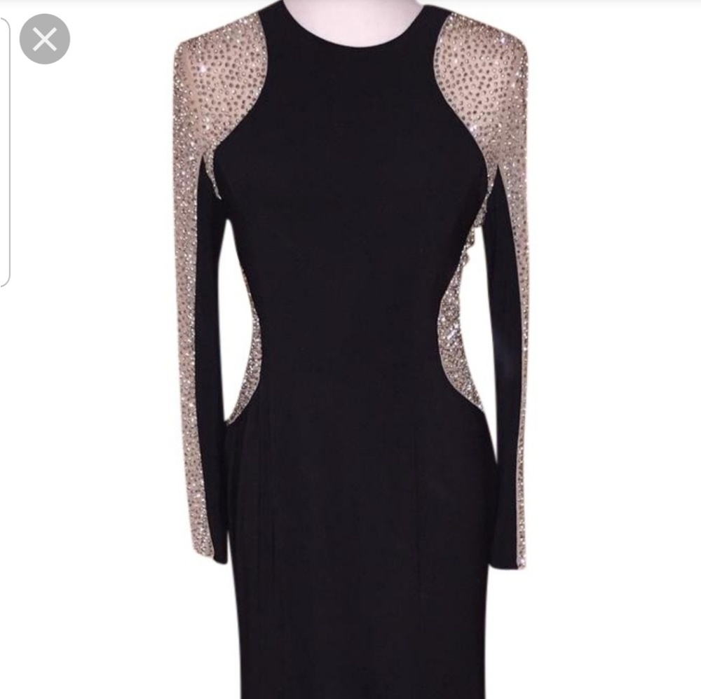 Xscape Black Formal Gown w/Beaded Sleeves